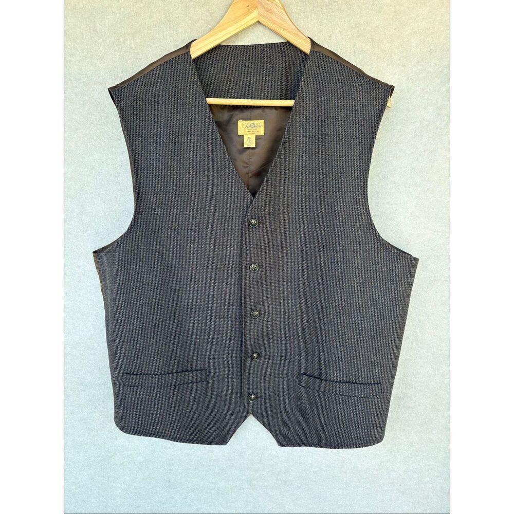 Tre Vero Men’s Wool Sweater Vest XL Brown Gray Houndstooth Button Front
